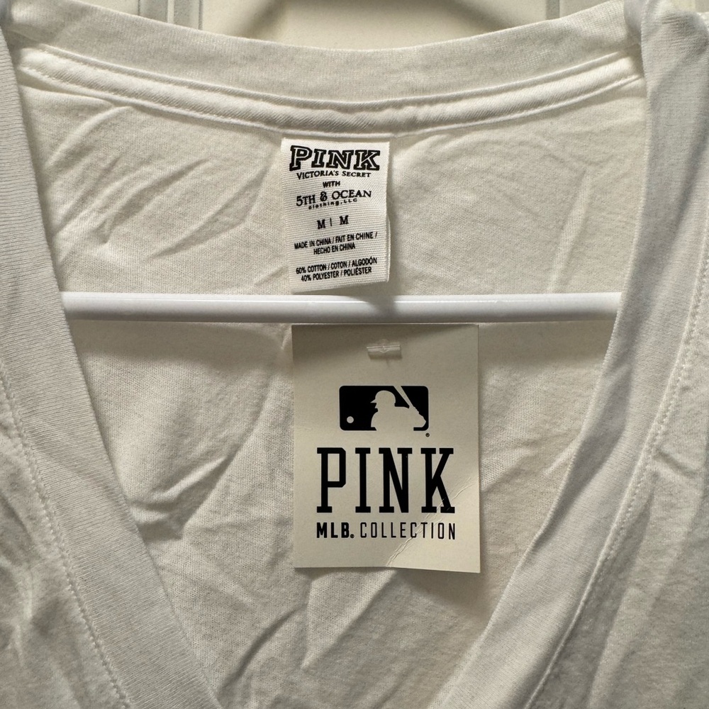 NWT PINK Victoria's Secret White and Navy Tee - Picture 2 of 4